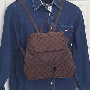 Women's Beautiful  Backpack  Tapestry FLAP TOP Drawstring . Brown
